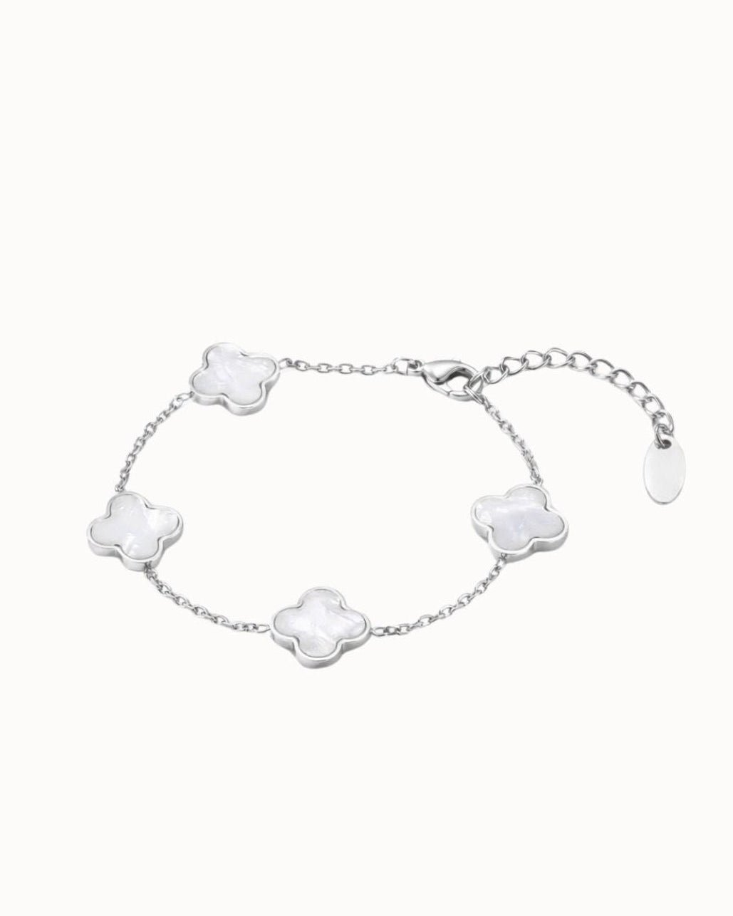 Armband mit vier Kleeblättern aus weißem Opalstein