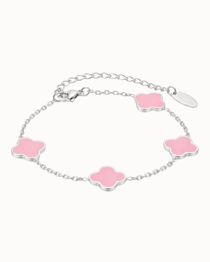 Armband mit Kleeblatt-Anhänger aus rosa Stein