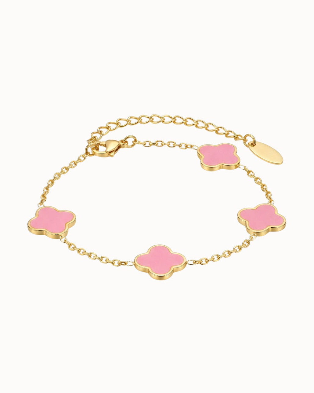 Armband mit Kleeblatt-Anhänger aus rosa Stein