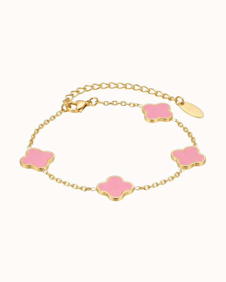 Armband mit Kleeblatt-Anhänger aus rosa Stein