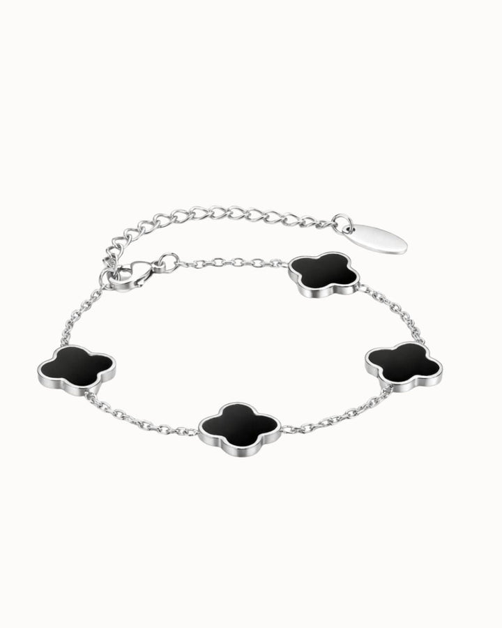 Armband mit vier Kleeblättern aus schwarzem Stein