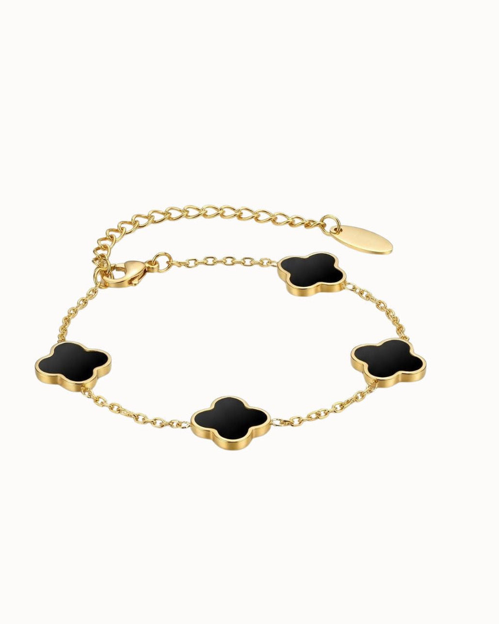 Armband mit vier Kleeblättern aus schwarzem Stein