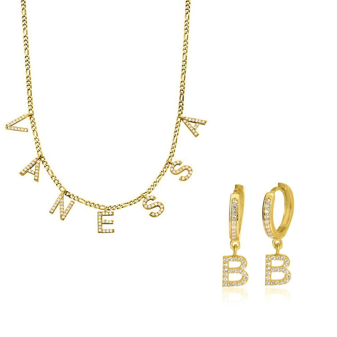 Set Namenskette und Zirkonia Ohrringe - Tash Jeweler